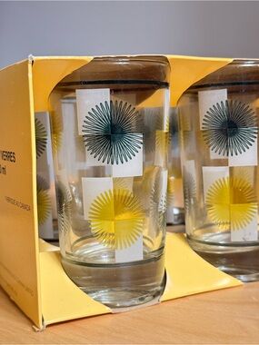 Set of 4 Libbey Highball Glasses 9.5oz by Dominion Glass Space Age Starburst MCM